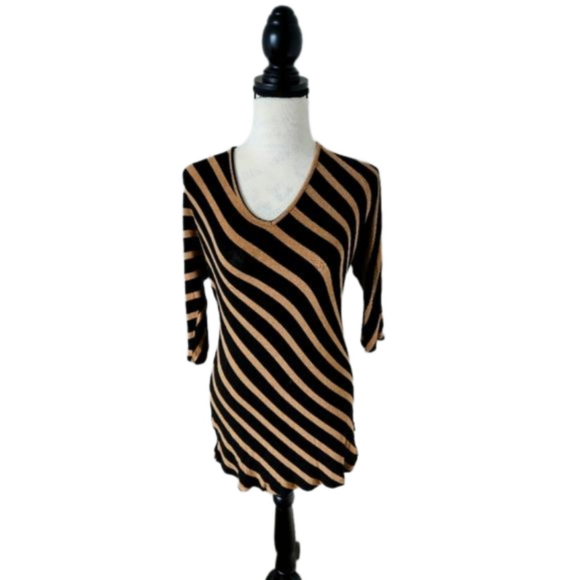 🇺🇲 INC international striped long top black and brown size medium - Picture 1 of 5